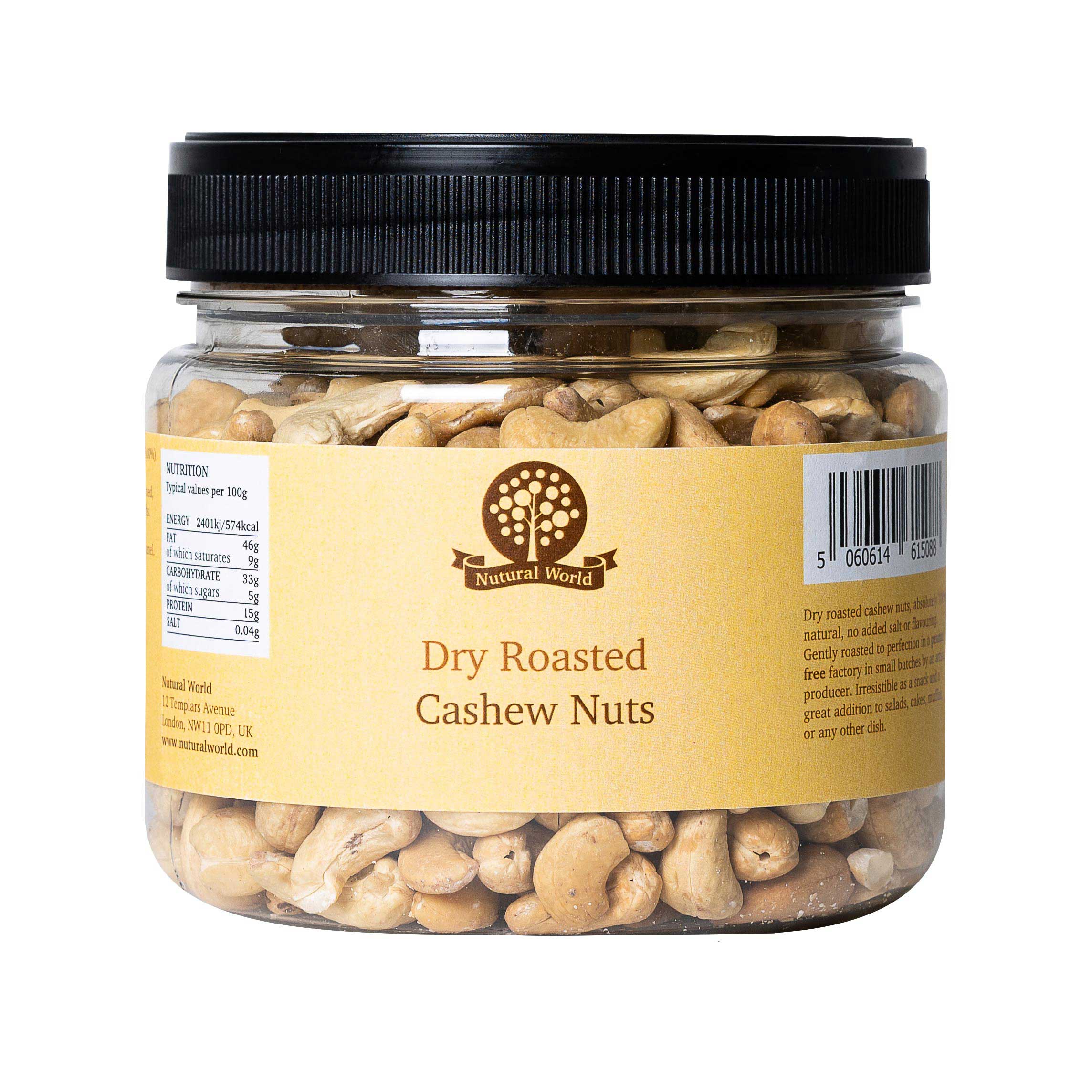 Dry Roasted Whole Cashews - Unsalted (500g)