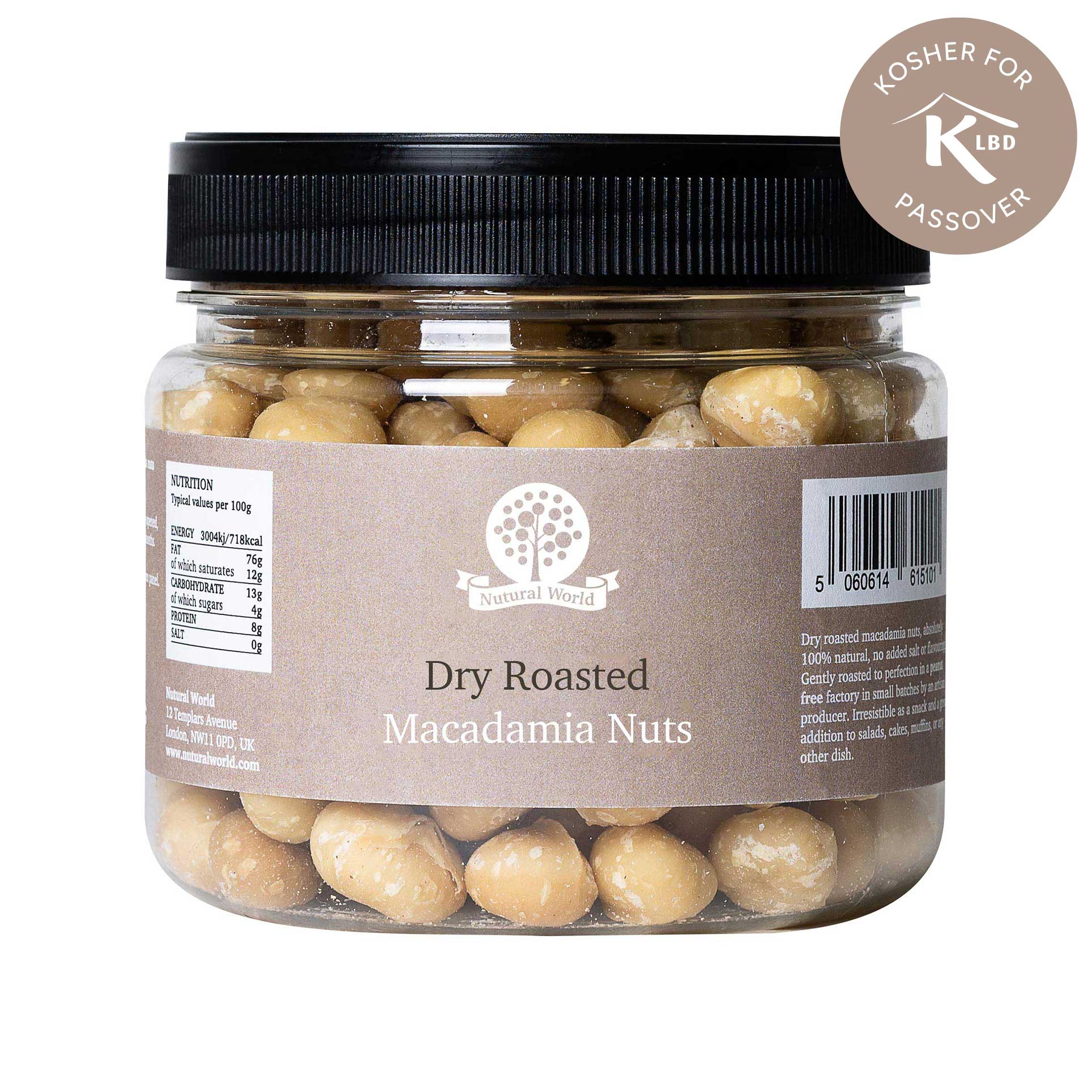 Dry Roasted Macadamia Nuts - Unsalted (500g) - Kosher for Passover