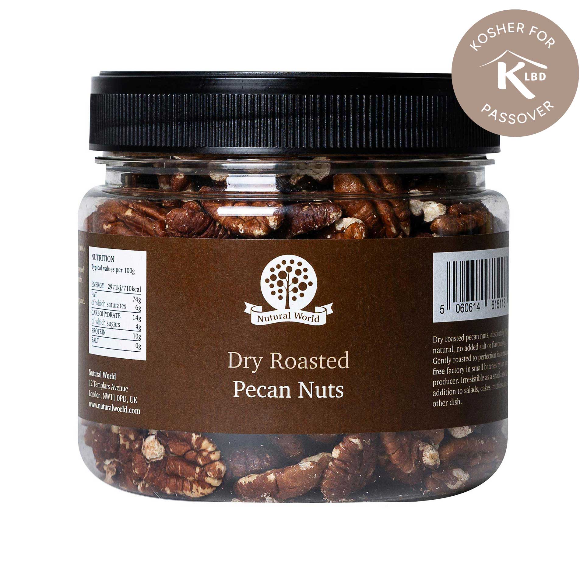 Dry Roasted Pecan Nuts - Unsalted (400g) - Kosher for Passover