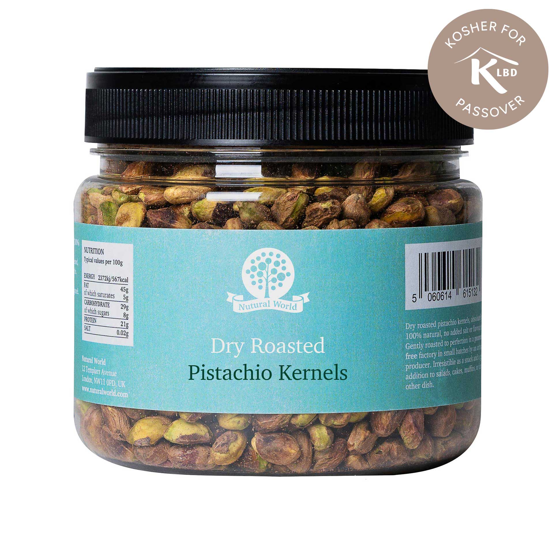 Dry Roasted Pistachio Kernels - Unsalted (500g) - Kosher for Passover