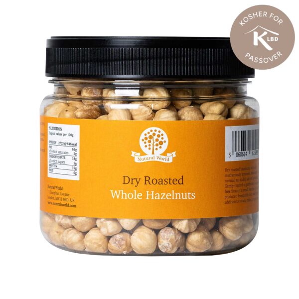 Dry Roasted Whole Hazelnuts - Unsalted (500g) - Kosher for Passover