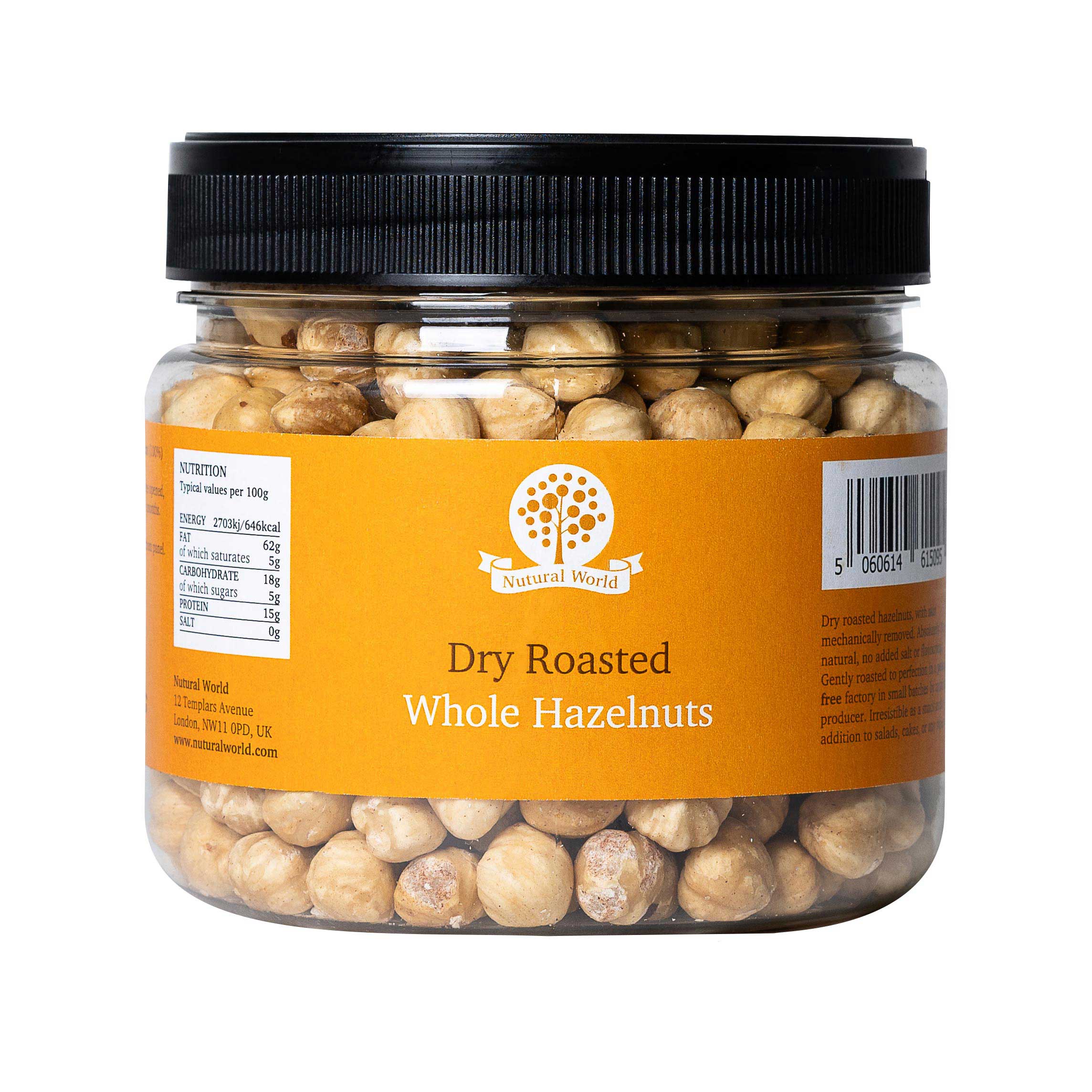 Dry Roasted Whole Hazelnuts - Unsalted (500g)